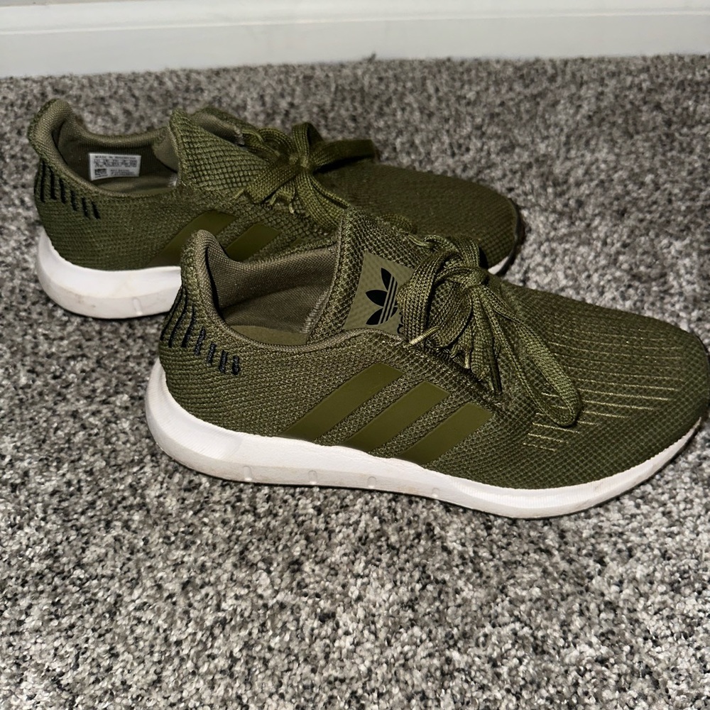 Army green adidas tennis shoes